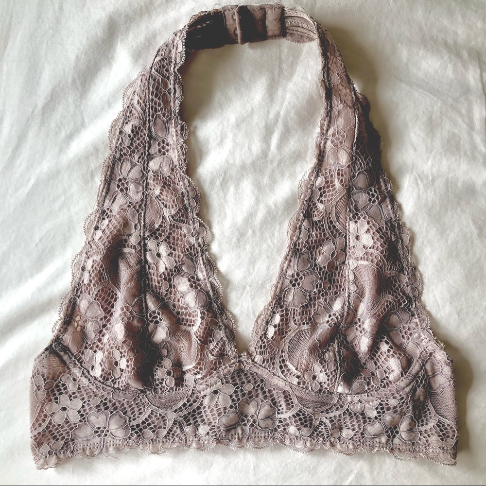 Lace Halter Adjustable Bralette Dusty Pink